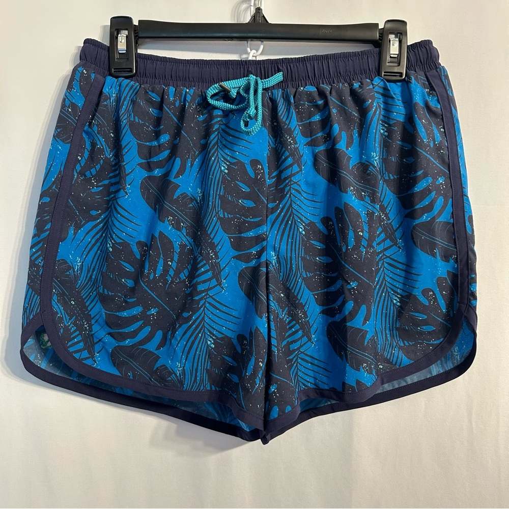 Rabbit Women’s Running Shorts Size M   Lined-Tropical Blue Palm Print